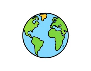 Fototapeta premium Simplified illustration of planet Earth showing continents in green, oceans in blue, and white background