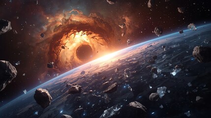 Black Hole in Space over Planet