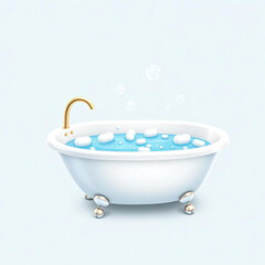 Indulge in a luxurious spa day at home with this inviting white bathtub filled with soothing water and bubbles, promising relaxation and tranquility in your personal oasis