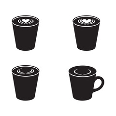 Collection of coffee cup icons with latte art design elements