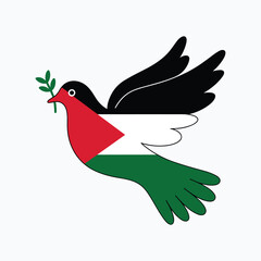 Dove with Palestinian flag colors holding olive branch symbol of peace bird Palestine