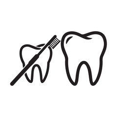 Dental health and hygiene concept, toothbrush brushing tooth icon.