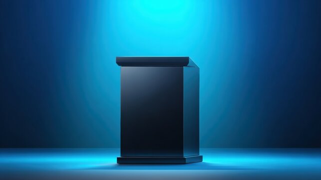 Minimal Black Podium Under a Corporate Blue Gradient Blur With Empty Center Space for Business Presentations