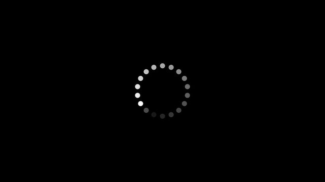 White minimal loading spinner animation on black background, clean circular buffer loop for apps, software dashboards, websites, mobile UI and modern digital interface elements