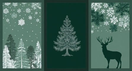Naklejka premium Three vertical Christmas card templates with a green background