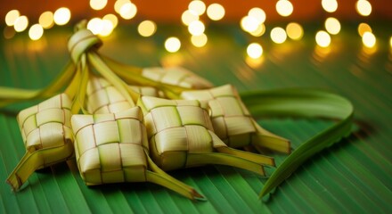 Ketupat is most popular food on Aidilfitri festival , Ai generate, Ai generative