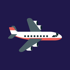 White and coral passenger jet airplane with gray wings and engines on a dark blue background.