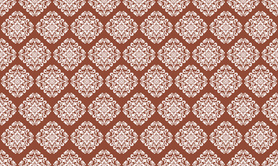 Red background and white Damask Seamless Ornamental Pattern