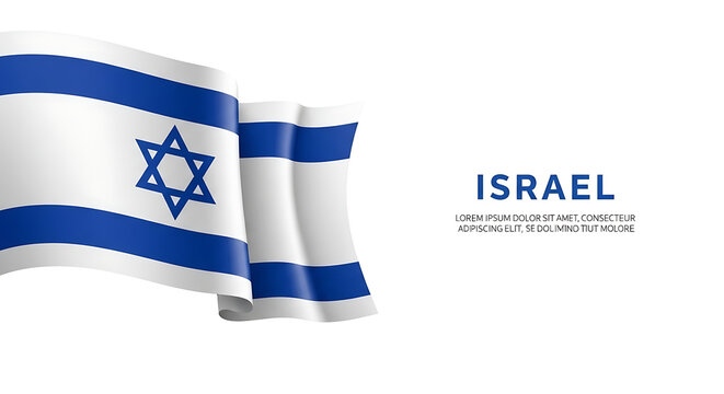Waving israeli flag with star of david and country name on white background