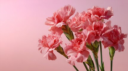 Soft Pink Carnations Bouquet on a Gentle Pink Background