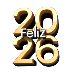 FELIZ 2026 3D DOURADO ANO NOVO