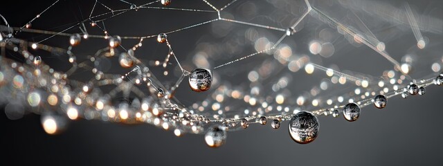 Detailed Macro of Water Drops on Spider Web