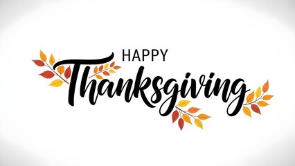Elegant happy thanksgiving greeting with autumn leaves decoration on white