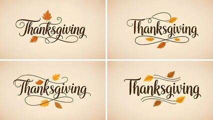 Elegant thanksgiving calligraphy designs with autumn leaves for festive greetings