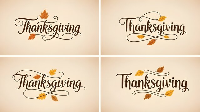 Elegant thanksgiving calligraphy designs with autumn leaves for festive greetings