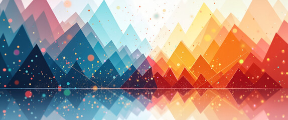 An abstract depiction of critical analysis illustrated through layered geometric shapes, incorporating bright colors and a sense of motion, while leaving ample copy space for captions.