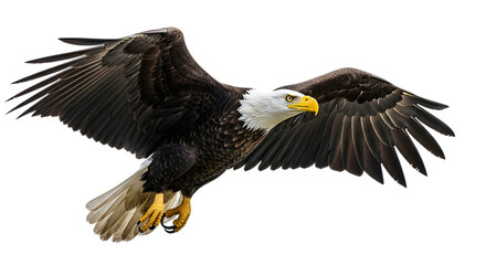 Fototapeta premium Majestic bald eagle soaring with wings spread isolated on transparent background