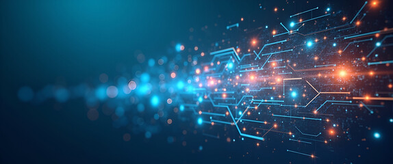 An engaging abstract composition illustrating the dynamics of a digital workflow ecosystem, with clear hierarchy of importance and generous copy space.