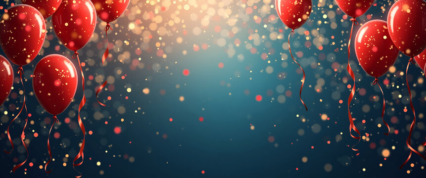 A captivating visual representation of New Year excitement with a dynamic composition of confetti and balloons, allowing expansive copy space to customize promotional messages or banners.