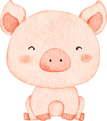 Watercolor Illustration of Cute Pig