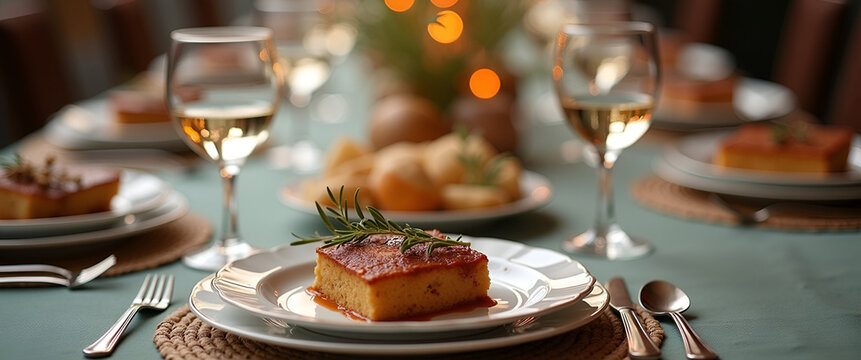 Elegant Passover heritage symbolized through picturesque elements on a beautifully set table, incorporating negative space for text and creating a sophisticated visual experience.