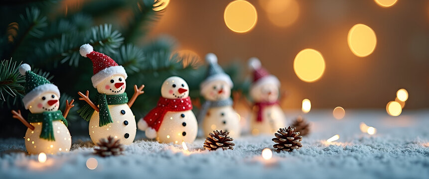 A beautiful arrangement of snowman jewelry glimmers against a festive backdrop. The design allows ample copy space for showcasing custom messages or branding.