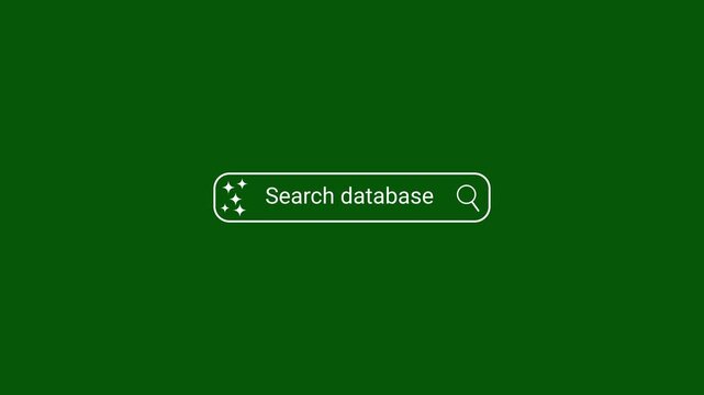 Search bar with text Search database and sparkling stars on a green background input field text box