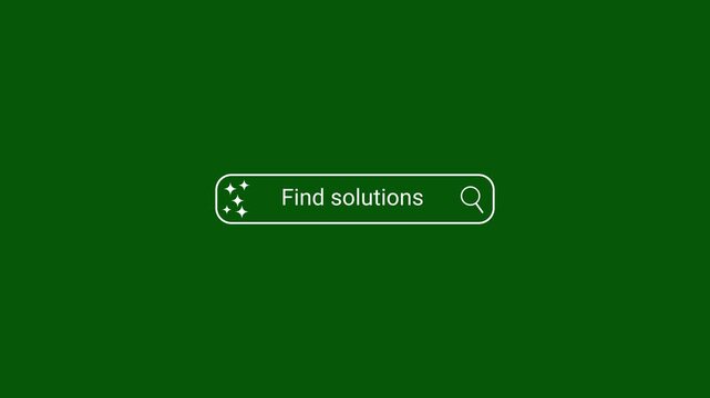 Search bar with text Find solutions and sparkling stars on a green background input field text box