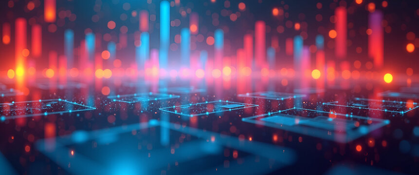 An abstract representation reflecting the essence of online webinars, concentrating on vibrant colors and shapes to symbolize communication, allowing for creative copy space usage.