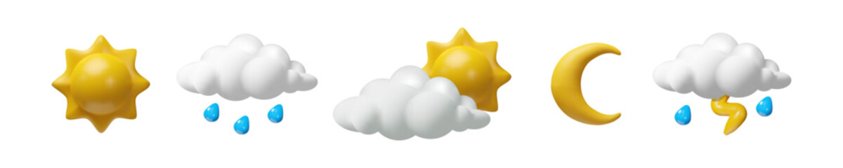 Cute 3D Cartoon Weather Icons Set