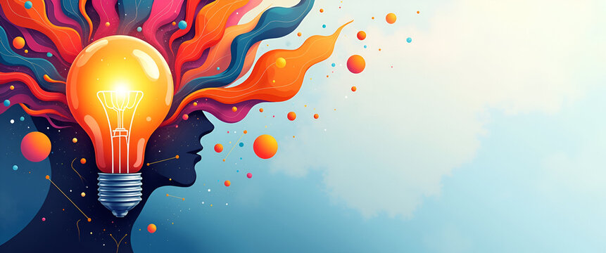 A vibrant illustration capturing the essence of innovative thinking, with abstract shapes representing ideas and plenty of copy space for text placement.