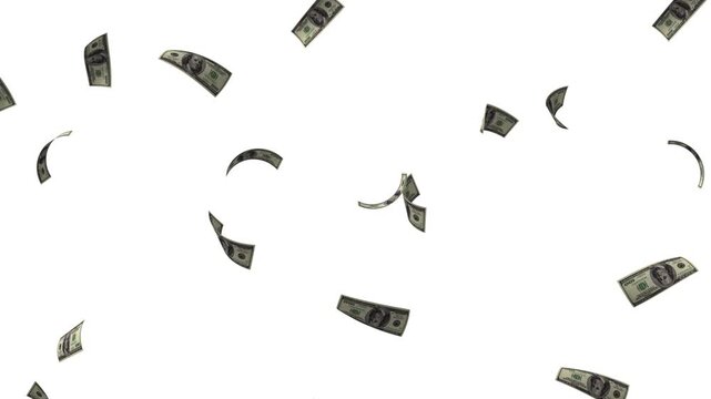 money rain concept with floating green bills. isolated floating us dollar bills animation. lottery winner concept with money shower. financial success and wealth background loop. 