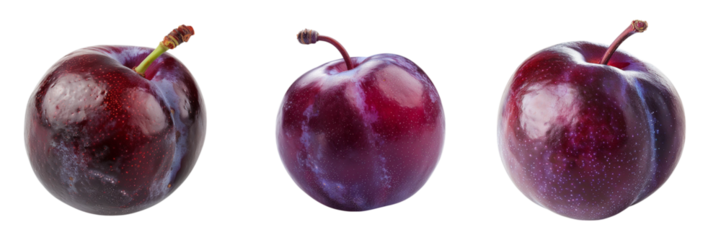 Fresh delicious purple plums isolated on a transparent background Generative AI