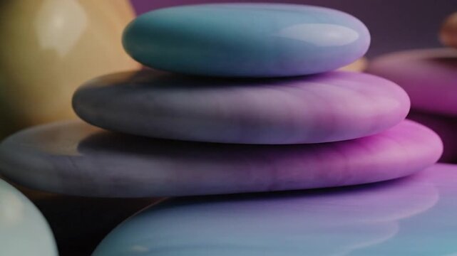 Abstract stack of smooth, colorful, rounded objects in pastel shades
