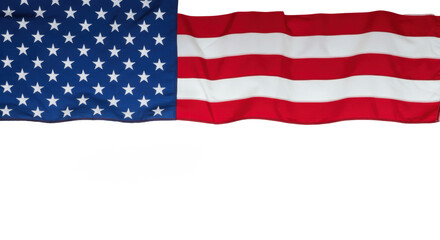 Obraz premium An american flag, vibrant red, white, and blue, crisply unfurled, textured fabric, on a transparent background with copy space below, symbol of american patriotism and national pride