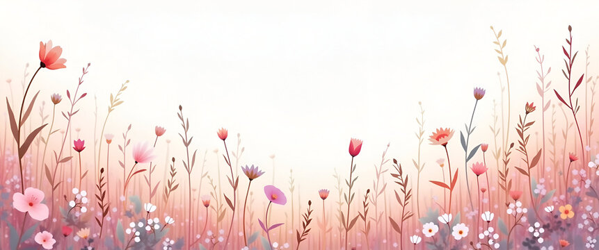 A soft watercolor painting of remembrance depicted through a field of flowers, ensuring dedicated negative space for personalization and reflections.