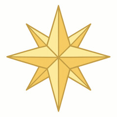 Fototapeta premium Golden star eight point compass rose geometric icon flat design symbol metallic gold radial symmetry north star celestial motif shines with clean minimal style, ideal for holiday decor