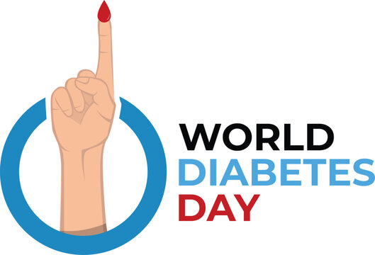 World Diabetes Day Symbol with Hand and Blood Drop Illustration
