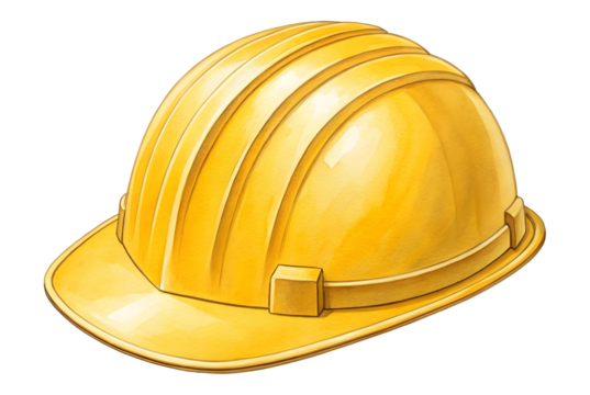 Watercolor Yellow hard hat isolated on a transparent background