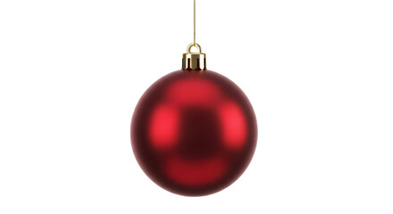 Beautiful red Christmas bauble hanging with a gold string isolated