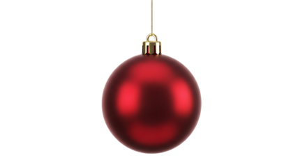 Beautiful red Christmas bauble hanging with a gold string isolated