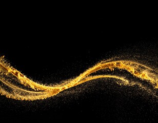 Fototapeta premium Golden Dust Swirl on Black Background for Abstract Beauty or Luxury Concept with Copy Space Above.