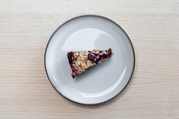 A plate with a slice of cherry cake.