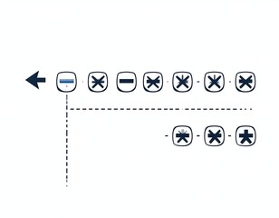 Graphic with arrow, geometric shapes, and a dashed line