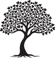 Obraz premium Black silhouette tree with heart shaped leaves white