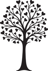 Fototapeta premium Black silhouette tree with heart shaped leaves white