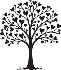 Obraz premium Black silhouette tree with heart shaped leaves white