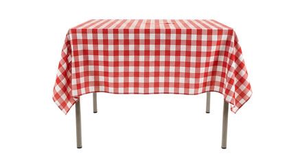 Classic red and white checkered tablecloth on a table against black background