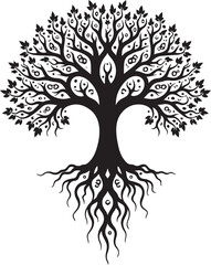 Obraz premium Black stylized tree with ornate branches and roots