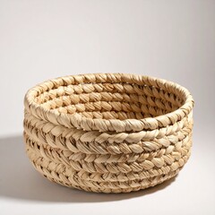 Woven Basket on White Background - Rustic Home Decor with Natural Texture and Neutral Color Palette.